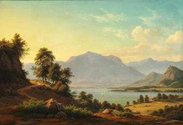 Alpenlandschaft mit Fluss und hohen Bergen